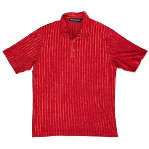 Vintage Armand Basi XL Red Orange Sheer Velvet Stripe Short Sleeve Polo